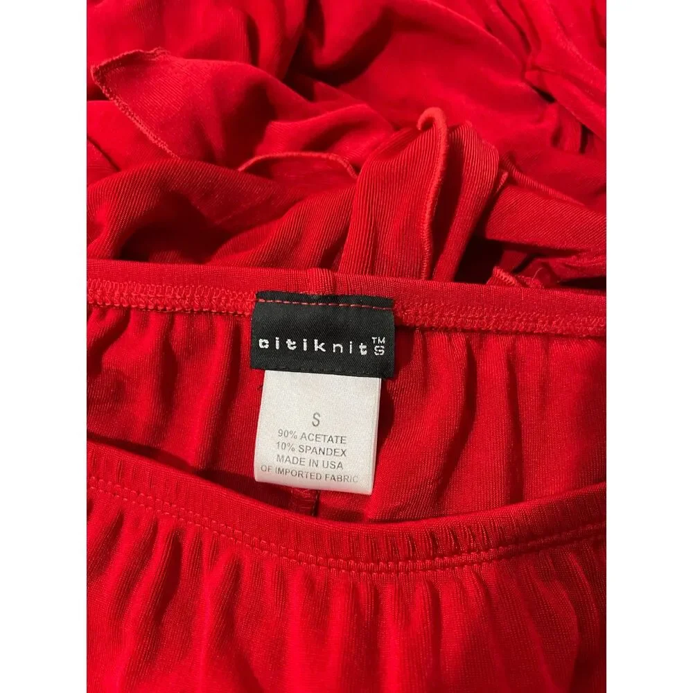Citiknits skirt vintage USA slinky non wrinkle festive holiday flare red women S